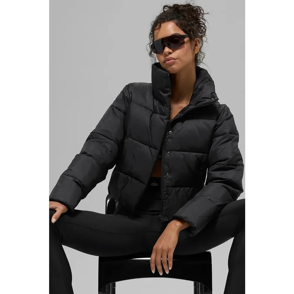Alo Yoga Gold Rush Puffer Jacket Black Warm Athleisure Streetwear Winter Layer - Picture 5 of 16